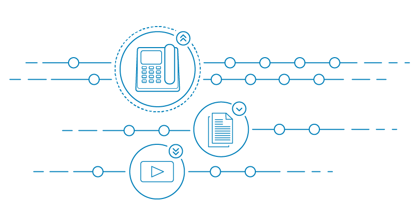 cloudphonesnew-qos line drawing illustration showing phone traffic superceding document and video traffic